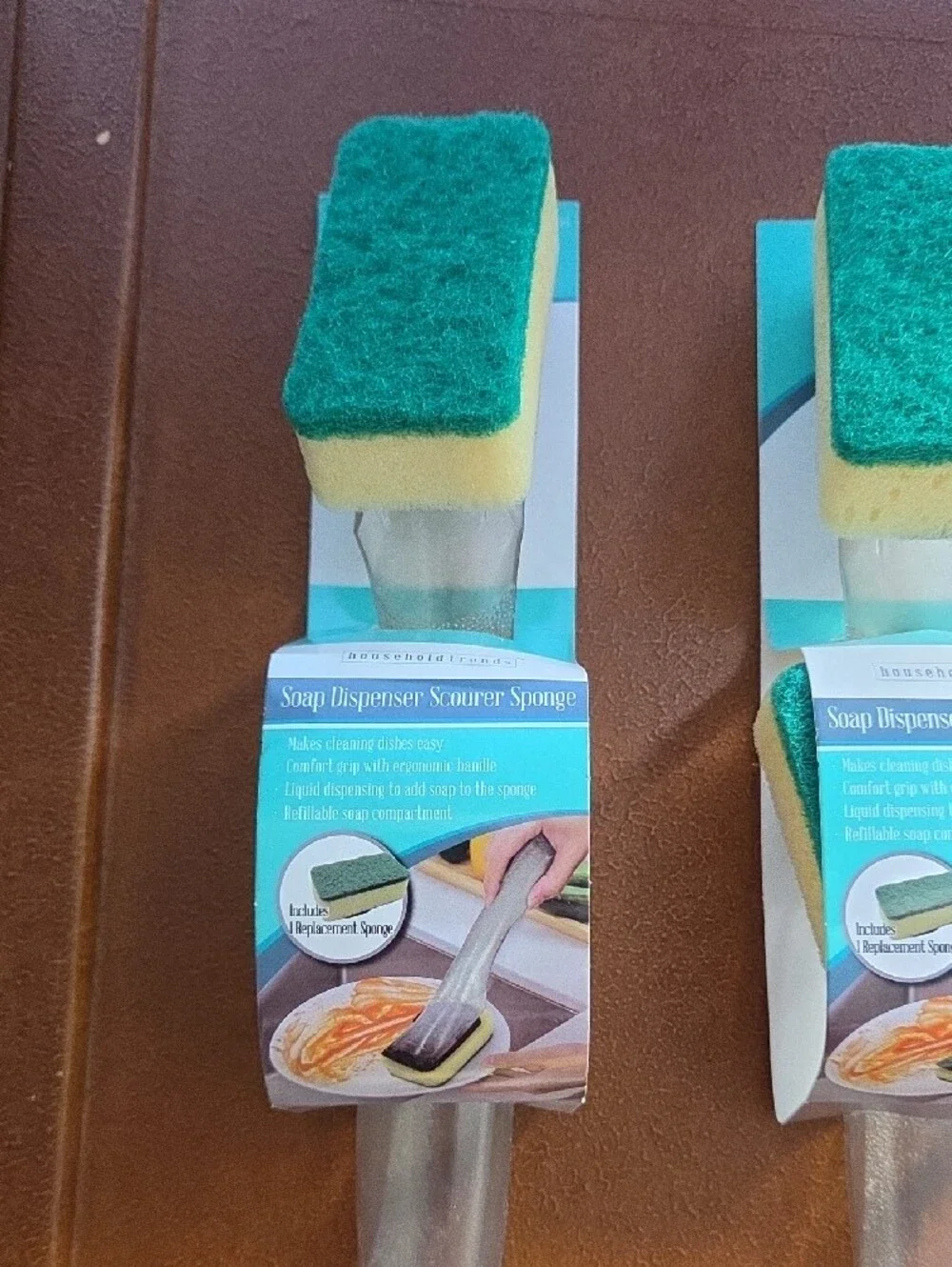 Set of 6 Dish Soap Dispensers with Scrubber Sponges - Yellow & Green - Picture 2 of 4